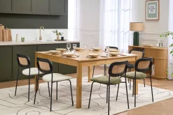 Chaises design en tissu effet laine bouclée blanc, métal noir et cannage rotin (lot de 2) MIRANDA