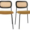 Chaises design en tissu effet velours texturé bronze, métal noir et cannage rotin (lot de 2) MIRANDA