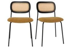 Chaises design en tissu effet velours texturé bronze, métal noir et cannage rotin (lot de 2) MIRANDA