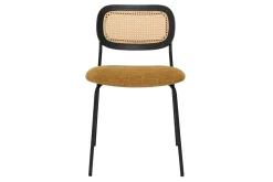 Chaises design en tissu effet velours texturé bronze, métal noir et cannage rotin (lot de 2) MIRANDA