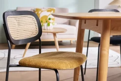Chaises design en tissu effet velours texturé bronze, métal noir et cannage rotin (lot de 2) MIRANDA