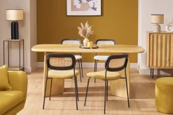 Chaises design en tissu effet velours texturé bronze, métal noir et cannage rotin (lot de 2) MIRANDA