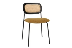 Chaises design en tissu effet velours texturé bronze, métal noir et cannage rotin (lot de 2) MIRANDA