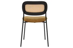 Chaises design en tissu effet velours texturé bronze, métal noir et cannage rotin (lot de 2) MIRANDA