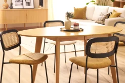 Chaises design en tissu effet velours texturé bronze, métal noir et cannage rotin (lot de 2) MIRANDA