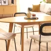 Chaises design en tissu effet velours texturé beige, métal noir et cannage rotin (lot de 2) MIRANDA