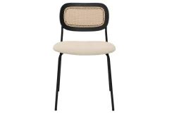 Chaises design en tissu effet velours texturé beige, métal noir et cannage rotin (lot de 2) MIRANDA
