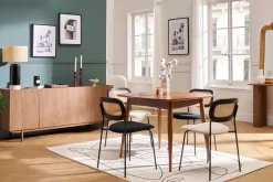 Chaises design en tissu effet velours texturé beige, métal noir et cannage rotin (lot de 2) MIRANDA
