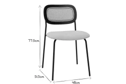 Chaises design en tissu effet velours texturé beige, métal noir et cannage rotin (lot de 2) MIRANDA