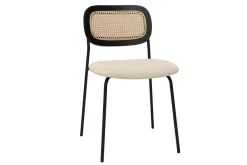 Chaises design en tissu effet velours texturé beige, métal noir et cannage rotin (lot de 2) MIRANDA