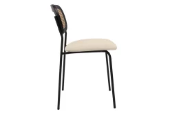 Chaises design en tissu effet velours texturé beige, métal noir et cannage rotin (lot de 2) MIRANDA