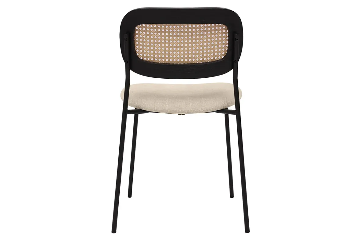 Chaises design en tissu effet velours texturé beige, métal noir et cannage rotin (lot de 2) MIRANDA
