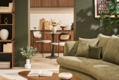 Chaises design en tissu effet velours texturé beige, métal noir et cannage rotin (lot de 2) MIRANDA