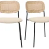 Chaises design en tissu effet velours texturé beige, métal noir et cannage rotin (lot de 2) MIRANDA