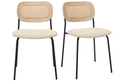 Chaises design en tissu effet velours texturé beige, métal noir et cannage rotin (lot de 2) MIRANDA