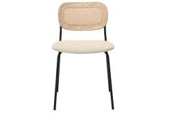 Chaises design en tissu effet velours texturé beige, métal noir et cannage rotin (lot de 2) MIRANDA