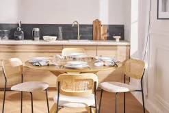 Chaises design en tissu effet velours texturé beige, métal noir et cannage rotin (lot de 2) MIRANDA