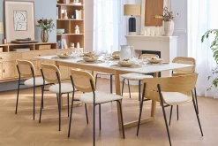 Chaises design en tissu effet velours texturé beige, métal noir et cannage rotin (lot de 2) MIRANDA