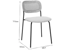Chaises design en tissu effet velours texturé beige, métal noir et cannage rotin (lot de 2) MIRANDA