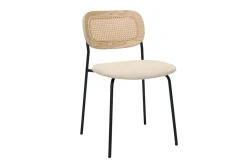Chaises design en tissu effet velours texturé beige, métal noir et cannage rotin (lot de 2) MIRANDA