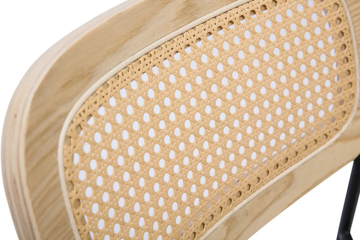 Chaises design en tissu effet velours texturé beige, métal noir et cannage rotin (lot de 2) MIRANDA