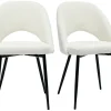 Chaises design en tissu effet laine bouclée blanc et métal noir (lot de 2) COSETTE