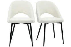 Chaises design en tissu effet laine bouclée blanc et métal noir (lot de 2) COSETTE