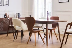 Chaises design en tissu effet laine bouclée blanc et métal noir (lot de 2) COSETTE