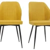 Chaises design en tissu effet velours jaune moutarde et métal noir (lot de 2) FANETTE