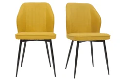 Chaises design en tissu effet velours jaune moutarde et métal noir (lot de 2) FANETTE