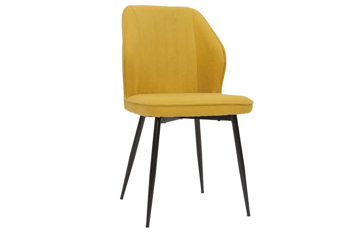Chaises design en tissu effet velours jaune moutarde et métal noir (lot de 2) FANETTE