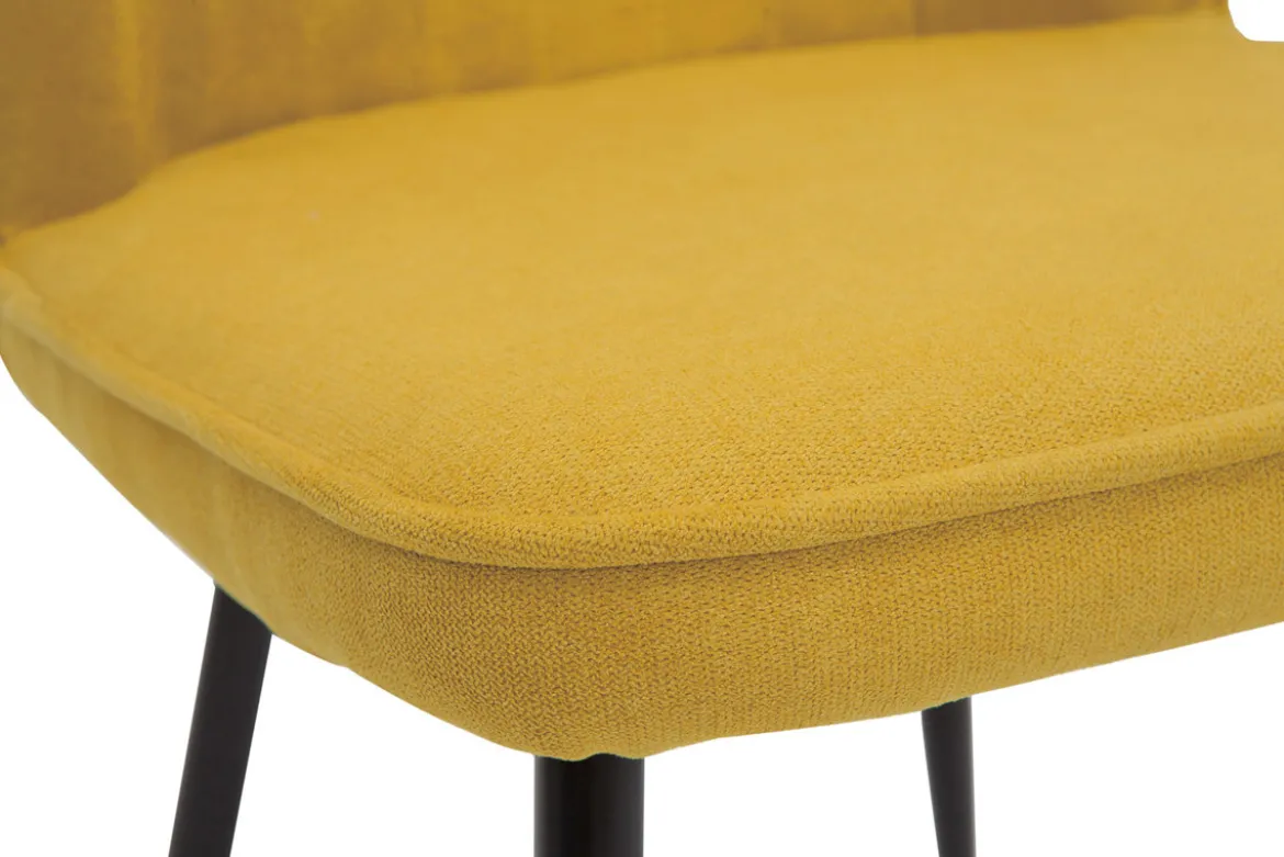 Chaises design en tissu effet velours jaune moutarde et métal noir (lot de 2) FANETTE