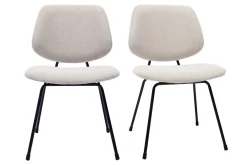 Chaises design en tissu effet velours texturé beige et métal noir (lot de 2) BARNET