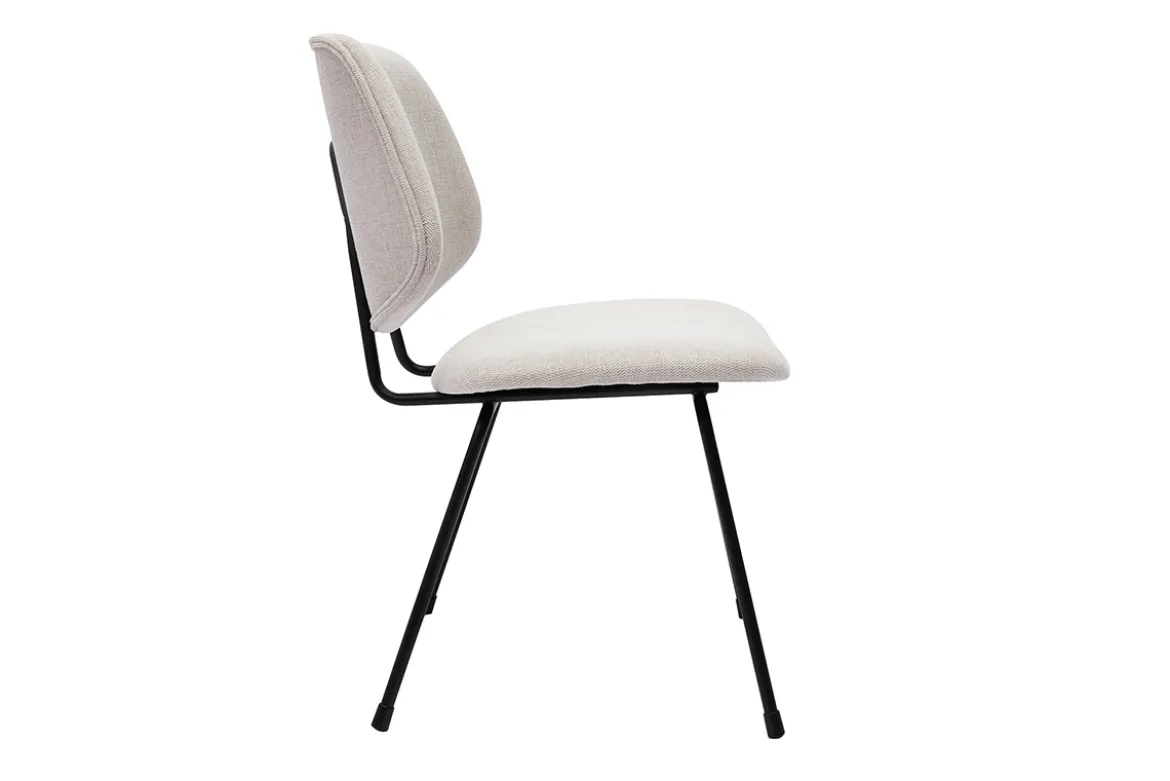 Chaises design en tissu effet velours texturé beige et métal noir (lot de 2) BARNET