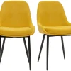 Chaises design en tissu effet velours jaune moutarde et métal noir (lot de 2) HOLO