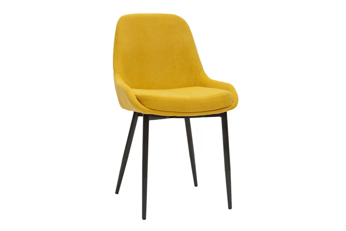 Chaises design en tissu effet velours jaune moutarde et métal noir (lot de 2) HOLO