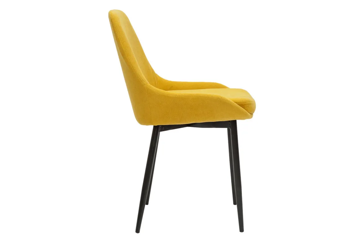 Chaises design en tissu effet velours jaune moutarde et métal noir (lot de 2) HOLO