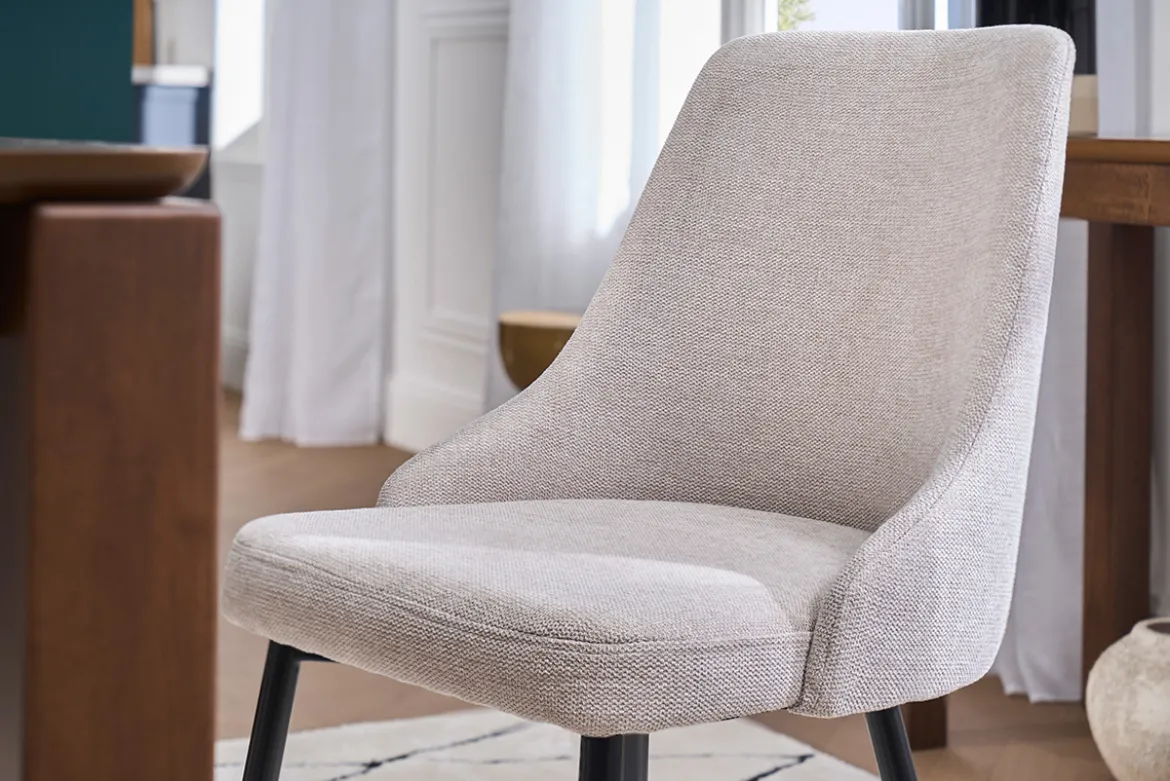 Chaises design en tissu effet velours beige naturel et métal noir (lot de 2) CULT