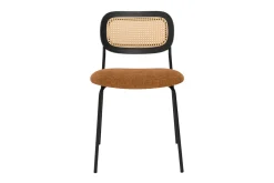 Chaises design en tissu effet velours texturé terre brulée, métal noir et cannage rotin (lot de 2) MIRANDA