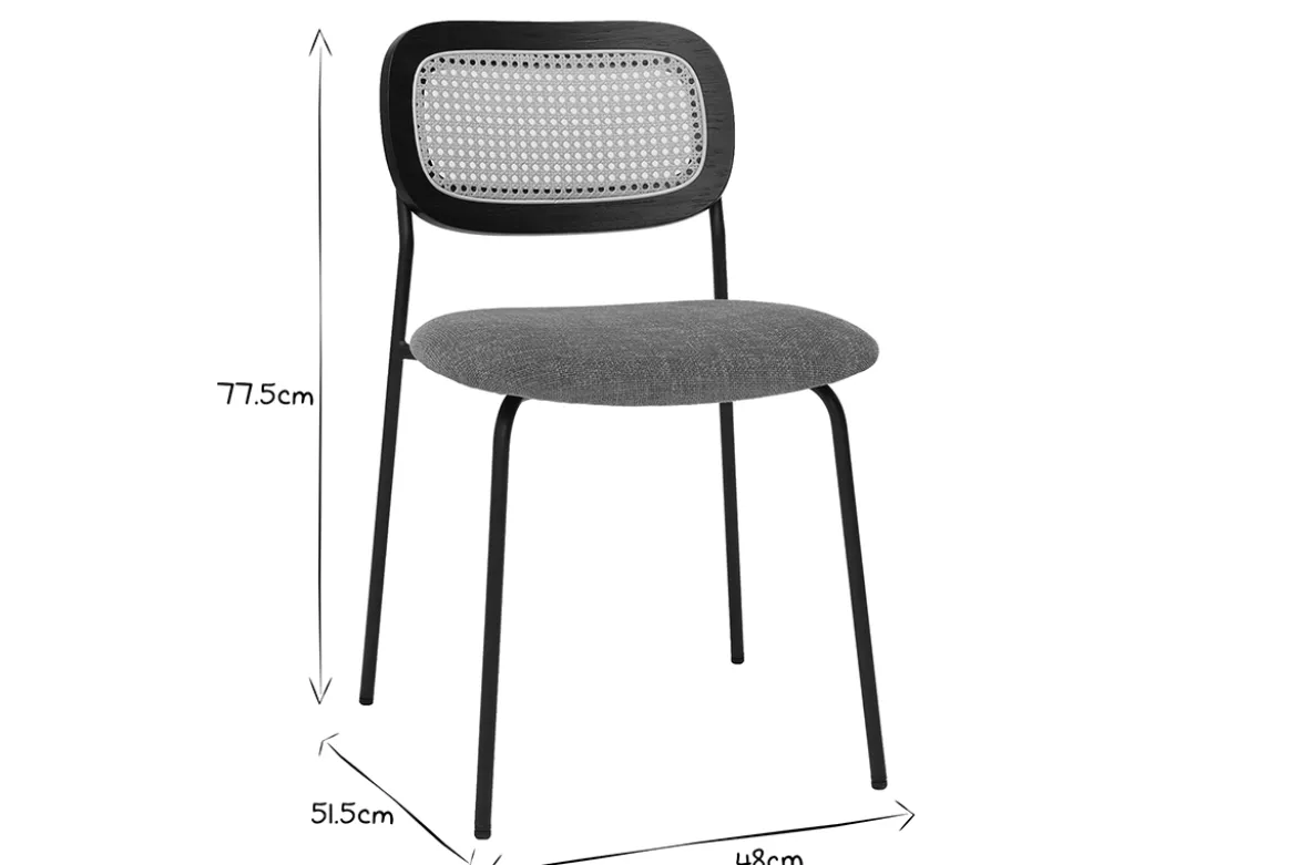 Chaises design en tissu effet velours texturé terre brulée, métal noir et cannage rotin (lot de 2) MIRANDA