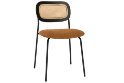 Chaises design en tissu effet velours texturé terre brulée, métal noir et cannage rotin (lot de 2) MIRANDA