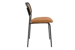 Chaises design en tissu effet velours texturé terre brulée, métal noir et cannage rotin (lot de 2) MIRANDA