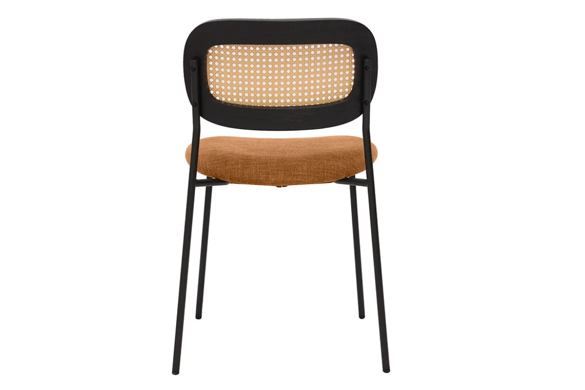 Chaises design en tissu effet velours texturé terre brulée, métal noir et cannage rotin (lot de 2) MIRANDA