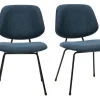 Chaises design en tissu effet velours texturé bleu foncé et métal noir (lot de 2) BARNET