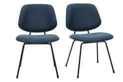 Chaises design en tissu effet velours texturé bleu foncé et métal noir (lot de 2) BARNET