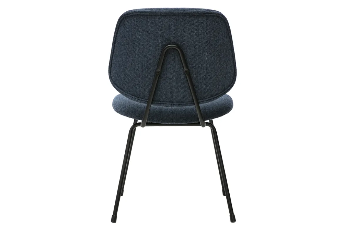 Chaises design en tissu effet velours texturé bleu foncé et métal noir (lot de 2) BARNET