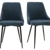 Chaises design en tissu effet velours texturé bleu foncé et métal noir (lot de 2) CULT