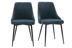 Chaises design en tissu effet velours texturé bleu foncé et métal noir (lot de 2) CULT