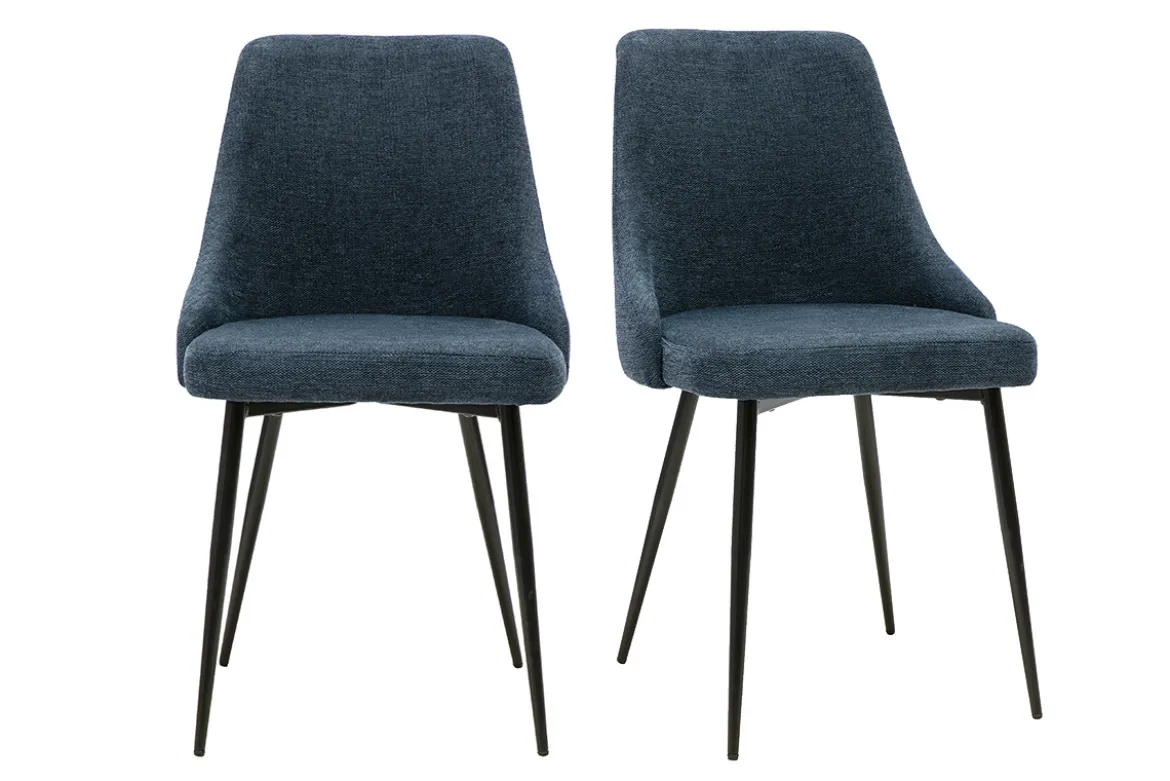 Chaises design en tissu effet velours texturé bleu foncé et métal noir (lot de 2) CULT