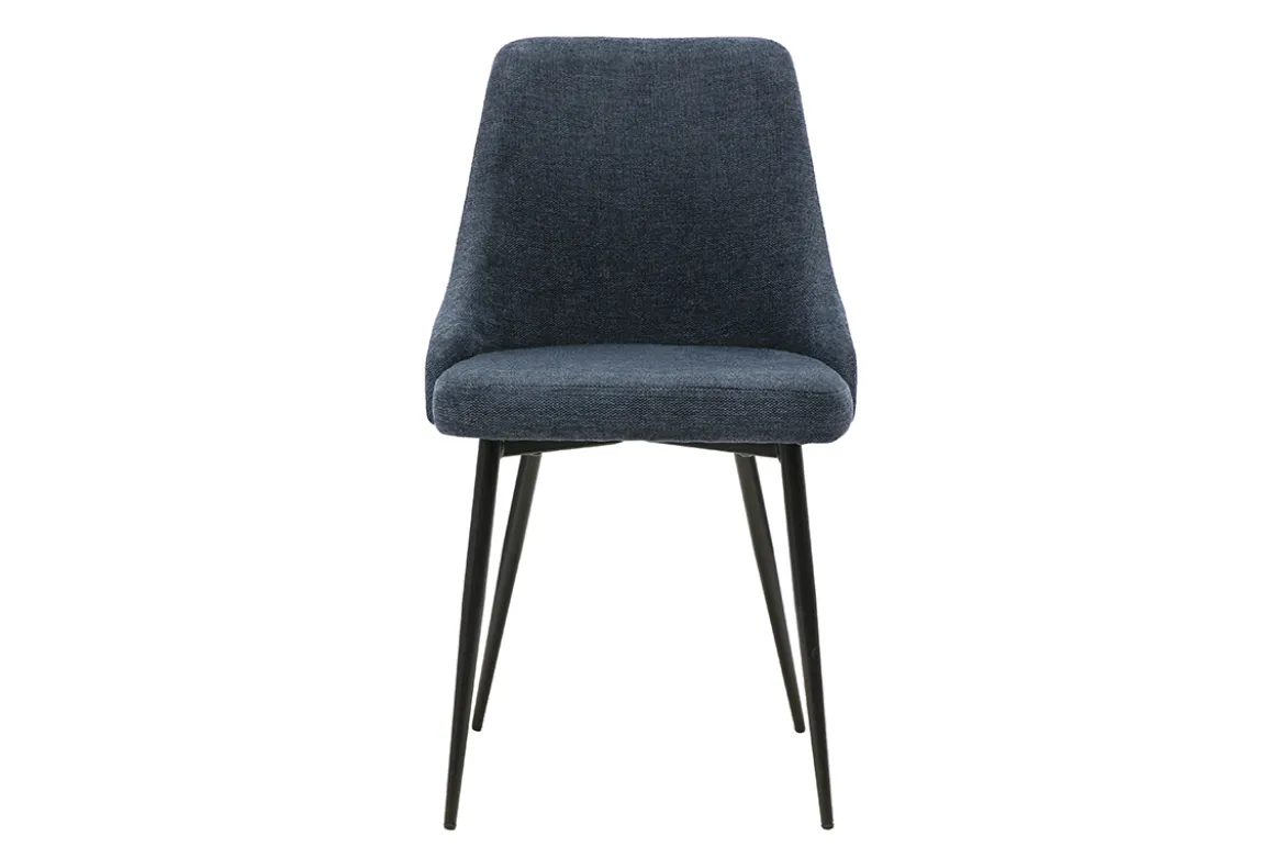 Chaises design en tissu effet velours texturé bleu foncé et métal noir (lot de 2) CULT